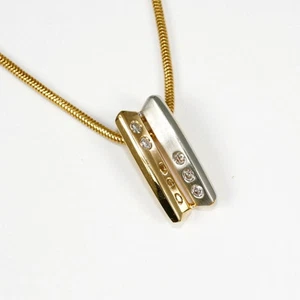 Colgante En 585 Oro Blanco Amarillo 14 Quilates Con Diamant-Brillant 0,13 Qt. W. - Imagen 1 de 2