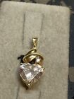 14k gold CZ heart pendant with swirl bale, 2-C stone, accent stone. 7/8”