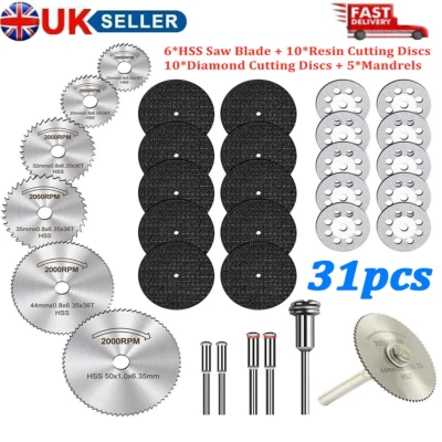 QNGENET 31pcs Diamond Cutting Discs Wheel Saw Blade Set Drill Bit For Dremel Rotary Tool