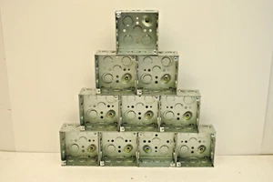 Lot of 10 PCS 4" Square 2-1/8" Deep Steel Electrical Outlet Box 1/2" & 3/4" KO's - Picture 1 of 5