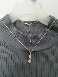 Vintage Avon 9" Elegant Silver and Gold Color 2-Rhinstone Pendant Necklace. - Picture 1 of 1