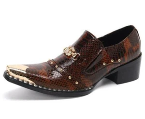 Men Fashion Pointy Toe Metal Decor Rivet Leather Shoes Youth Party Dress Shoes H - Picture 1 of 9