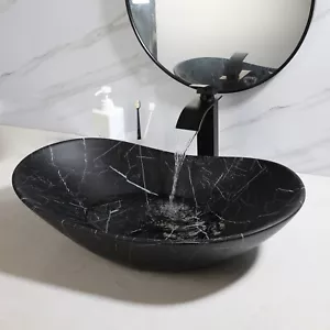 Fregadero de baño de cerámica ovalado de EE. UU. negro lavabo recipiente mezclador drenaje cascada grifo - Imagen 1 de 6