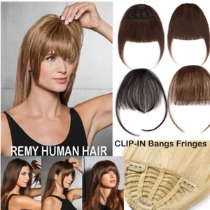 Clip in 100% Human Hair Extensions Front Neat Bangs Fringe Hairpiece Thin Air - Picture 1 of 16