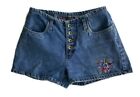 90S Vintage No Excuses Jean Shorts Embroidered Flower Cut Out Medium Wash