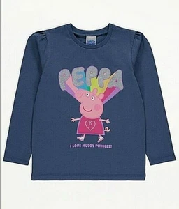 Girls Baby's Toddlers Peppa Pig Navy Puddle Slogan Top' I Love Muddy Puddles! - Picture 1 of 4