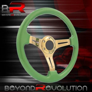 3 Spokes 350mm Green Universal Steel Steering Wheel VIP Drift Gold Streak - Picture 1 of 4