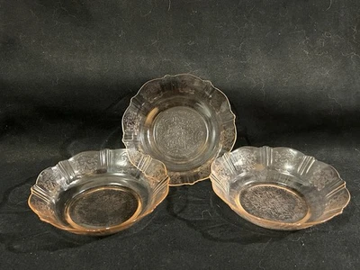 复古 Macbeth-Evans 美国甜心粉色抑郁玻璃碗 3 件套 — 第 1/4 张图片