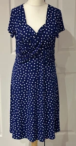 Nina Leonard Fit & Flare Unlined Knee length Dress - Blue Polka Dot - Size M - Picture 1 of 8