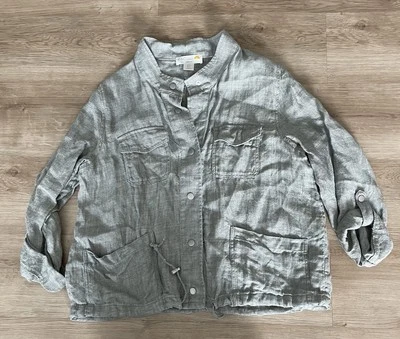 C&C California Womens XL Utility Jacket Gray Linen Summer Vacation Casual - Image 1 of 4