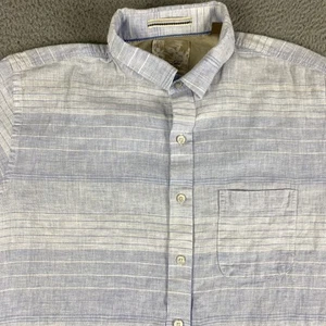 Tasso Elba Shirt Men Large Blue Linen Stripe Button Up Short Sleeve Casual Beach - Picture 1 of 9