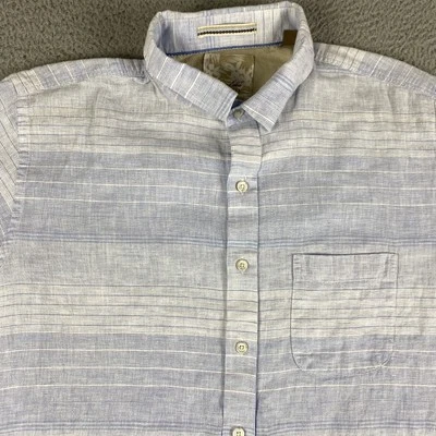 Tasso Elba Shirt Men Large Blue Linen Stripe Button Up Short Sleeve Casual Beach - Image 1 of 4