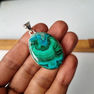 Colgante de piedras preciosas de crisocola de malaquita de plata de ley 925 colgante boho PG7107 - Imagen 1 de 5