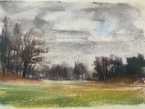::FRANZ EHMKE 1928 - 2018 BERLIN PASTELL WALD AM FELDESRAND WOLKIGER HIMMEL - Picture 1 of 3