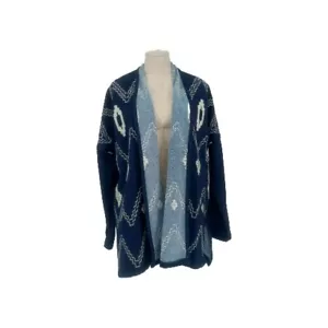Bleu Bayou XL Cardigan Boho Jacket Womens Blue Embroidered Tribal Southwestern - Picture 1 of 9