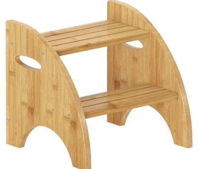 NEW Bamboo Step Stool, Kitchen & Bathroom- Kids Durable Toddlers Adults, 2 Step - Image 1 of 4