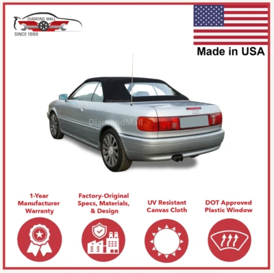 Fits Audi Cabriolet 1992-2000 Convertible Soft Top w/Plastic Window Black Canvas - Image 1 of 3