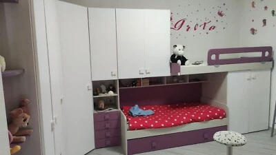 cameretta bambina metri 3,48 con angolare 1 metro. Componibile, tre posti letto  - Immagine 1 di 2