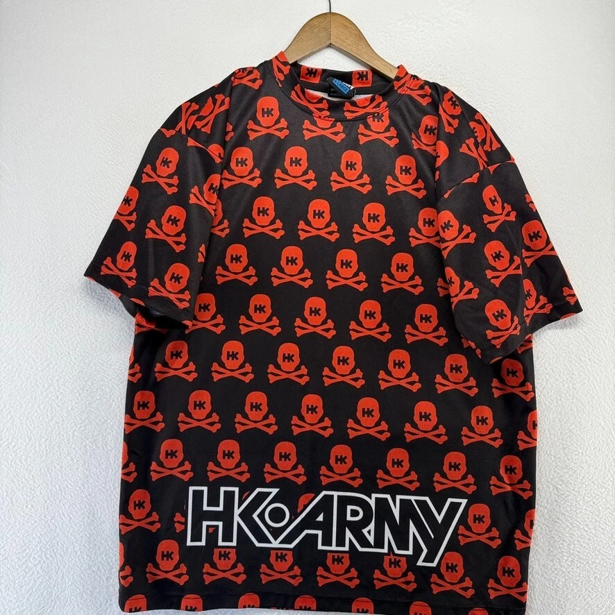HK army Paintball Jersey Shirt Men's XL Black Red Skull Crossbones All Over - Image 1 of 4