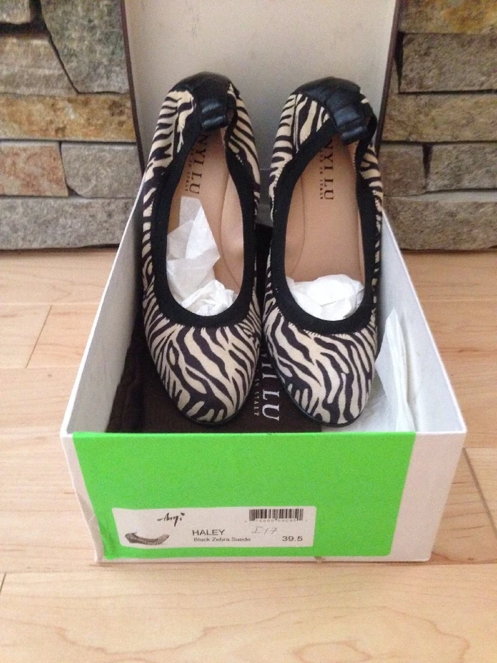 Новый в коробке Anyi Lu - Hayley - черный желтовато-коричневый зебра замши на танкетке каблук - 39,5 - 9,5 - Изображение 1 из 1