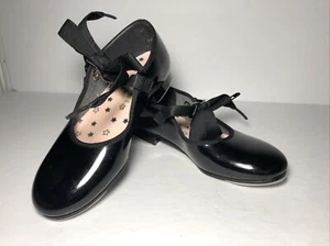Capezio Tap Shoe Girls 9.5 Recital 725T Dance Black Patent - Picture 1 of 7