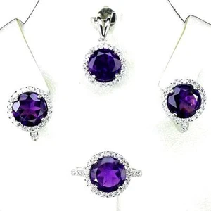 Amethyst Silver 925 Set. Pendant + Chain, Ring, Earrings. 5772 - Picture 1 of 1