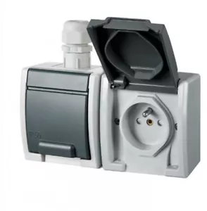 AQUANT GRAU NT-STECKDOSE 2X MIT/U MIT CLIP IP65 SCHRAUBANSCHLÜSSE 16A 25 /G1DE - Bild 1 von 1