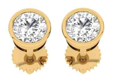 Round Cut Diamond Solitaire Studs Earring I2 H 1.40 Ct 14K Yellow Gold Bezel Set - Image 1 of 4