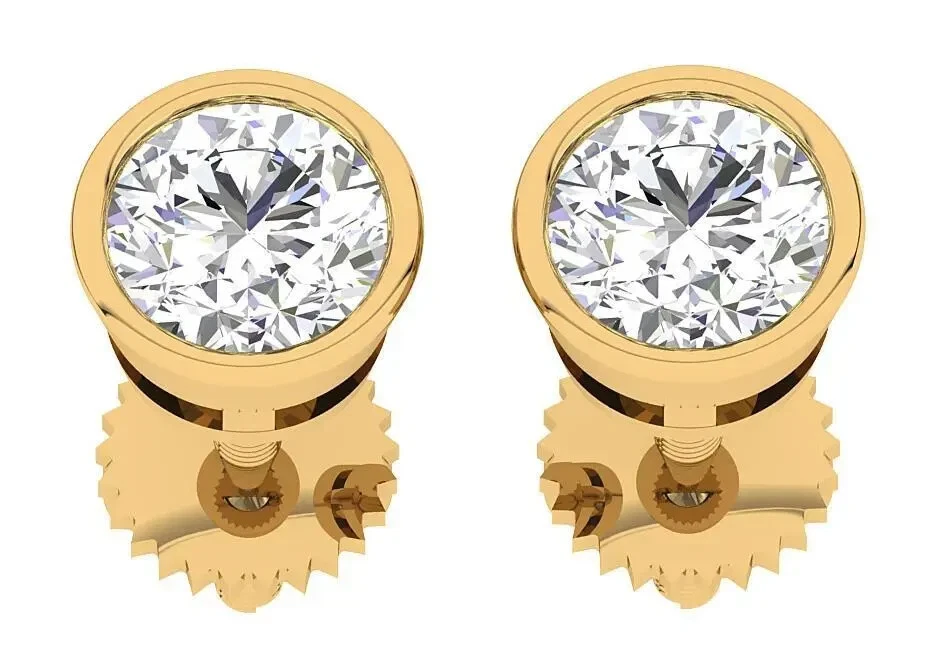 Round Cut Diamond Solitaire Studs Earring I2 H 1.40 Ct 14K Yellow Gold Bezel Set - Image 1 of 4