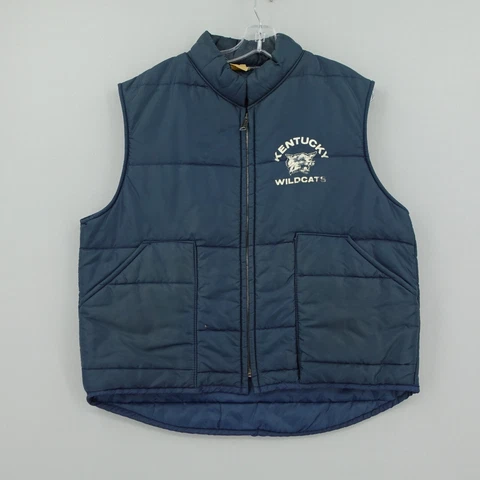 Vintage Kentucky Wildcats Puffer Vest Mens XL Blue Full Zip Chalk Line 70s * Cover