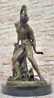 LRG Roman Gladiator Sparton Warrior Bronze Sculpture Marble Base Statue Artwork
