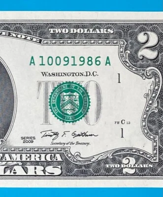 October 9, 1986 / 10 September 1986 : A 10091986 A BIRTHDAY $2 Two Dollar Bill - Image 1 of 3