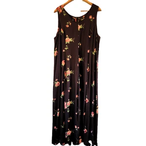 Vestido vintage Laura Ashley marrón rosa rosas midi/maxi sin mangas para mujer 14 cabaña - Imagen 1 de 17