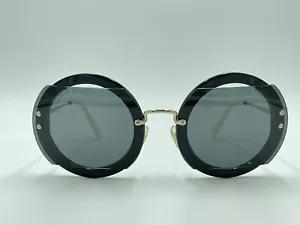 MIU MIU SMU06S 1AB-1A1 FASHION ROUND Sunglasses Gloss Black/Gold AUTHENTIC Italy - Picture 1 of 10