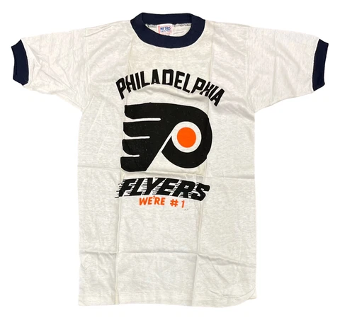 Vintage 1970's Philadelphia Flyers Deadstock We're #1 Ringer T Shirt Size 16 Cover