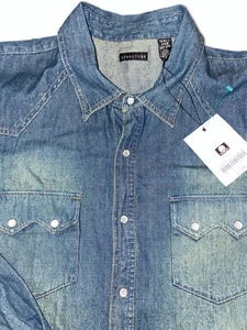 Structure Denim Long Sleeve SHIRT Western Pearl Snap Closure XXL NWT B18-14 - Picture 1 of 6