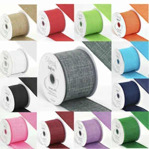 Wired Edge 63mm Ribbon Plain Coloured Burlap Jute Hessian - Picture 1 of 29