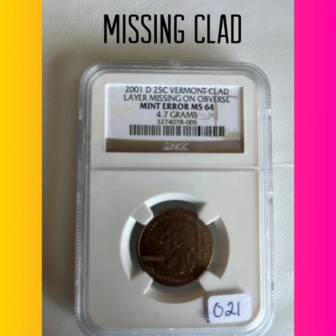 2001 D NGC MS64 Missing Clad Layer Vermont Quarter Mint Error. 4.7 Grams Cover
