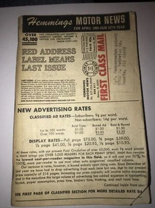 De colección abril 1969 Hemmings Motor News, revista, autopartes antiguas Ford  - Imagen 1 de 2