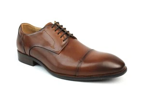 Brown Men's Exclusive Genuine Leather Cap Toe Lace Up Oxfords Shoes AZAR London - Picture 1 of 7