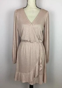 Abito LC Lauren Conrad oro rosa finto avvolgente taglia small foderato scintillante nuovo con etichette - Foto 1 di 13