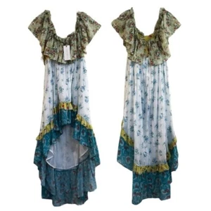LoveShackFancy Alexia High Low Ruffle Bohemian Cottage Core Colorful Dress 2 NWT - Picture 1 of 10
