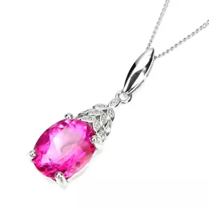 Estate 925 Argento Superficie Rivestito Ovale Rosa Topazio 11x9mm Finto Collana - Foto 1 di 10