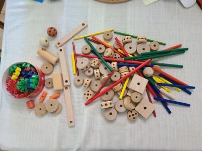 Schylling Toys Makeit Classic Wood Construction Toys 83 Pieces plus 34 Others! - Image 1 of 4