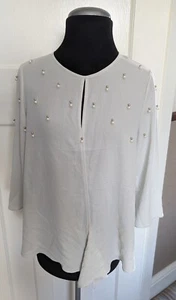 River Island Grey Pearl Cluster Embellished Tie Front Blouse UK 10 RRP £32 BNWT - Picture 1 of 6