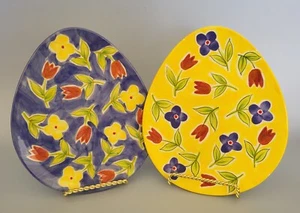 Bright and Cheery Egg Shaped Plates by HausenWare. 8" Tall 7" Wide - Picture 1 of 2