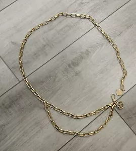 MICHAEL KORS Women’s Metal Chain MK Logo Charm GOLD tone Layer Belt Size M - Picture 1 of 6