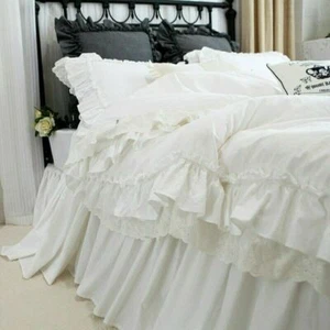 Luxury Bedding Set Romantic Lace Ruffle Duvet Cover Bedroom Queen Bedding Sets - Picture 1 of 29