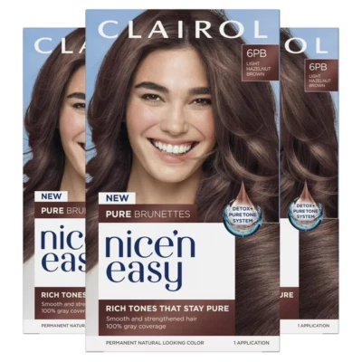 (Paquete de 3) Clairol 6PB Marrón Avellana Claro Nice’n Easy Nuevos Tonos Rico Descontinuar Foto 1 de 4