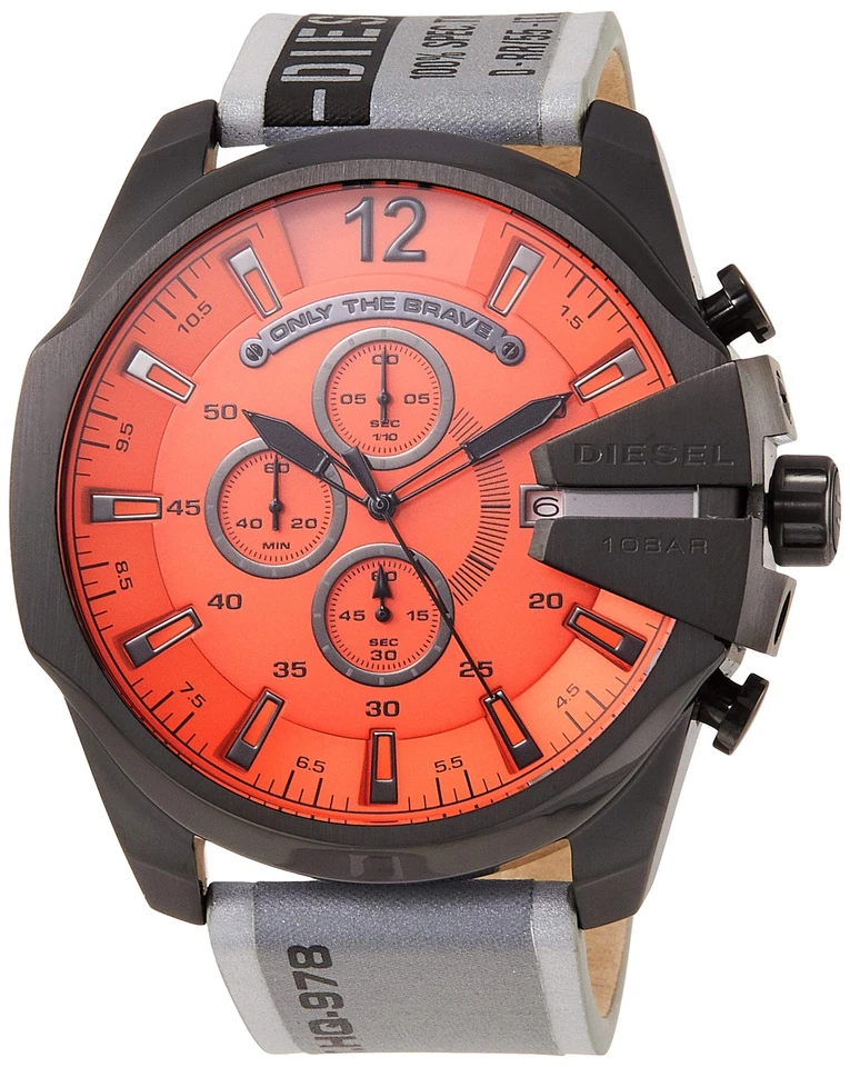 Diesel Mega Chief Chronograph Gray Stainless Steel Orange Dial 51mm Watch DZ4535